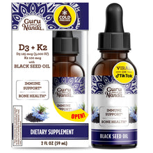 Load image into Gallery viewer, Natural Cold Pressed Black Seed Oil With Vitamin D3, K2 &amp; E
