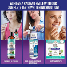 Load image into Gallery viewer, Total Smile Makeover Charcoal Kit - 8oz Cocomint Pulling Oil + Dual Barrel Mouthwash + Whitening Strips + 6 Pack Butter on Gums Toothbrush + 7 Oil Pulling Travel Sachets
